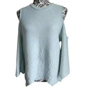 Joa Just  One Answer Sweater Green Crew Neck Cold Shoulder Women's size Large
